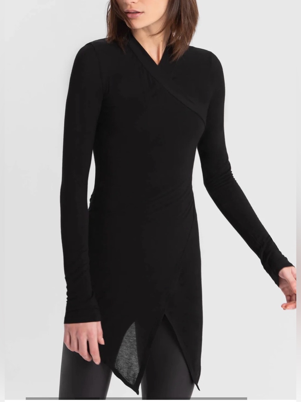 MARCELLA NWT "Morgan Tunic" Artsy Lagenlook Minimal Black Asymmetric Wrap Top L